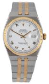 A gentleman's late 1980's steel and gold Rolex Oyster Quartz Datejust wrist watch, on a Rolex