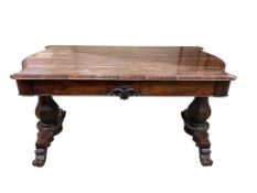 An early Victorian rosewood centre table, width 140cm, depth 72cm, height 74cm