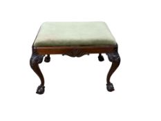 A George II style mahogany dressing stool with drop in seat, width 70cm, depth 53cm, height 50cm