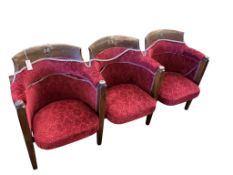 A run of three early 20th century Brighton Theatre folding seats numbered 88/90, width 166cm,