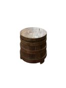 A staved oak flour bin and cover, diameter 48cm, height 49cm