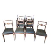 A set of eight Regency sabre leg dining chairs, width 46cm, depth 53cm, height 82cm (one a.f.)