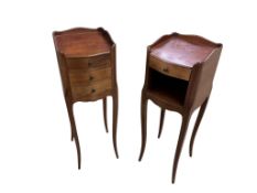 A pair of French cherry bedside chests, width 23cm, depth 25cm, height 69cm