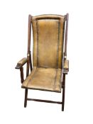 An Edwardian mahogany folding campaign chair, width 56cm, depth 60cm, height 109cm
