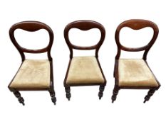 A set of six Victorian mahogany balloon back dining chairs, width 45cm, depth 42cm, height 85cm