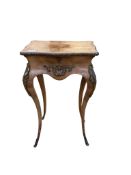 A 19th century French walnut work table with ormolu mounts, width 45cm, depth 30cm, height 76cm