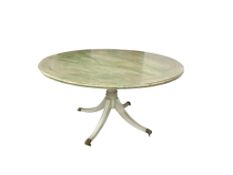A George III style painted circular pedestal table, diameter 145cm, height 75cm