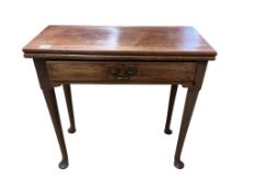 An early George III Cuban mahogany folding tea table, width 76cm, depth 36cm, height 73cm