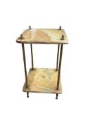 A mid century onyx two tier table, width 35cm, depth 35cm, height 60cm