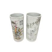 Two late 19th / early 20th century Chinese sleeve vases, one painted by Ji Tai-Feng, largest 29cm