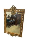A Louis XVI style gilt metal and porcelain mounted wall mirror, width 78cm, height 117cm