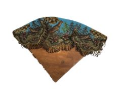 A Victorian beadwork corner bracket with tasselled scalloped edges, 28cm wide