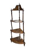 A Victorian inlaid corner whatnot, width 65cm, depth 45cm, height 139cm