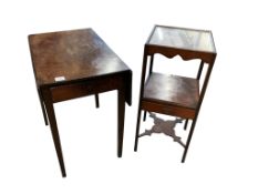 A George III mahogany Pembroke table, width 46cm, depth 70cm, height 70cm together with a washstand