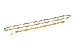 An Italian yellow metal(stamped 375) flat curb link chain, 44cm and a similar 9k rope twist
