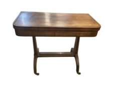 A Regency brass inlaid rosewood folding card table, width 92cm, depth 45cm, height 74cm