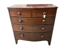 An early Victorian mahogany bow front chest of drawers, width 102cm, depth 50cm, height 103cm
