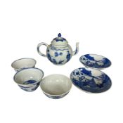 Six pierces of blue and white Chinese porcelain comprising a teapot, three tea bowls and two