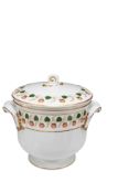 A pair of Portuguese Vista Alegre porcelain cache pots with strawberry band decoration, height 24cm