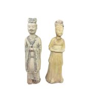 Two Chinese straw glazed figures, Sui dynasty, largest 21cm high