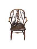 A 19th century Windsor ash and elm and beech elbow chair, width 53cm, depth 45cm, height 87cm