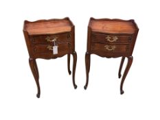 A pair of reproduction French cherry bedside chests, width 40cm, depth 28cm, height 68cm