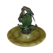 In the manner of Bergman, an early 20th century cold painted bronze and onyx ashtray cast with two