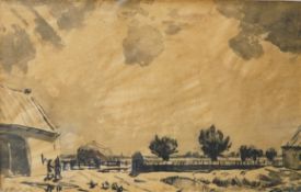 Ernest Proctor (1886-1935), ‘Scything’, dated ‘16, ink sketch, 9.5 x 15cm