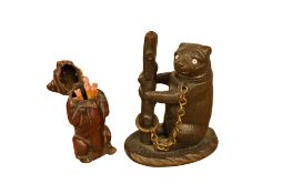 A miniature bronze bear, with hinged cover, and a brass dog vesta case, bear 7cm