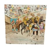 A Minton later painted tile depicting a Spanish bullfighting scene, width 23cm.