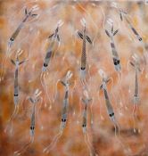 Les Huddleston, aboriginal abstract, signed and dated 2002, oil on canvas, unframed, 88 x 84cm