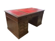 A Victorian style mahogany pedestal partner's desk, width 160cm, depth 83cm, height 78cm