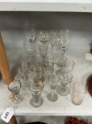 A collection of 19th century and later glasses to include a penny lick, an air twist stem cordial