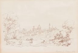 Late 19th century, Florentine School, view of Florence, signed Simonet (?) and dated 1892, pen and