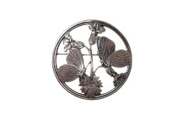 A Georg Jensen sterling 'moths amongst flowers' circular brooch, design no.283, diameter 53mm.