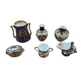 Five small Royal Crown Derby models, Imari patterns, and a Royal Doulton vase, latter 9cm