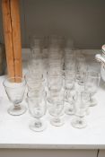 A collection of thirty two 19th century and later rummers, wine and spirit glasses, largest 16cm