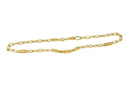 A Far Eastern yellow metal, barrel and fetter link necklace, stamped '965%', approx. 38cm, 30