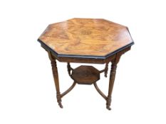 A late Victorian inlaid rosewood octagonal centre table width 76cm, height 72cm