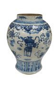 A large Chinese blue and white baluster jar, late 19th century, 32cm high
