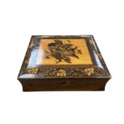 A Victorian Tunbridge ware floral box, with ink well and compartment, 20cm wide