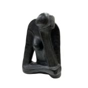 After Henry Moore, a black glazed terracotta figural study, 50cm high