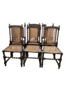 A set of eight barley twist caned beech dining chairs, two with arms, carver width 55cm, depth 52cm,