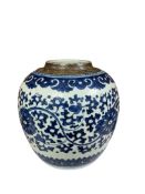 A Chinese Kangxi blue and white ginger jar (repaired crack to body), height 21cm.