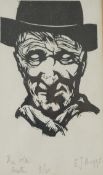 Ernest John Biggs, ‘The Old Coster’, signed in pencil, limited edition 3/25, linocut, 13 x 7.5cm