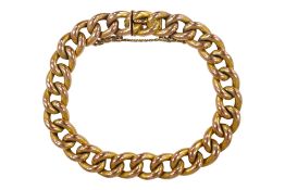 An Edwardian curb link bracelet, the links and clasp stamped 9c, approx. 19cm, 16.1 grams.