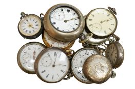 An Edwardian silver open faced keywind pocket watch, by John Forrest of London, together with ten