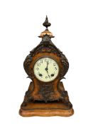 A 19th century brass-mounted burr walnut and beech mantel clock in rococo-style, Lenzkirch movement,
