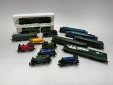 Fifteen 00 gauge locomotives by Hornby, etc., most in BR livery, including; diesel locomotives, an
