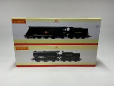 Two boxed Hornby Hobbies 00 gauge SR tender locomotives; a class Q1, C8 (R2343), and a Merchant Navy